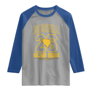 Lets Go Bosnia 2026 Hajmo Bosno Vintage Varsity Sports Style Raglan Shirt Bosnia Herzegovina Map Soccer Lover Football Fan TS02 Sport Gray Royal Print Your Wear