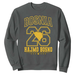 Lets Go Bosnia 2026 Hajmo Bosno Vintage Varsity Sports Style Sweatshirt Bosnia Herzegovina Map Soccer Lover Football Fan TS02 Dark Heather Print Your Wear