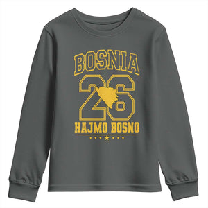 Lets Go Bosnia 2026 Hajmo Bosno Vintage Varsity Sports Style Youth Sweatshirt Bosnia Herzegovina Map Soccer Lover Football Fan TS02 Dark Heather Print Your Wear