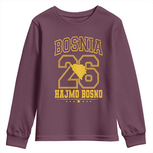 Lets Go Bosnia 2026 Hajmo Bosno Vintage Varsity Sports Style Youth Sweatshirt Bosnia Herzegovina Map Soccer Lover Football Fan TS02 Maroon Print Your Wear