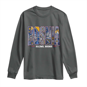 Lets Go Bosnia Heritage Hajmo Bosno Cultural Mosaic Pattern Long Sleeve Shirt Bosnia Herzegovina Map Soccer Lover Football Fan TS02 Dark Heather Print Your Wear