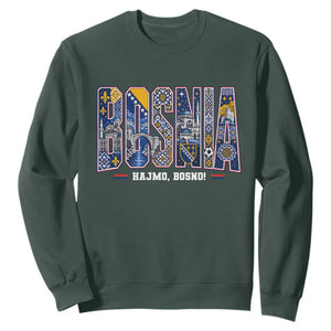 Lets Go Bosnia Heritage Hajmo Bosno Cultural Mosaic Pattern Sweatshirt Bosnia Herzegovina Map Soccer Lover Football Fan TS02 Dark Forest Green Print Your Wear