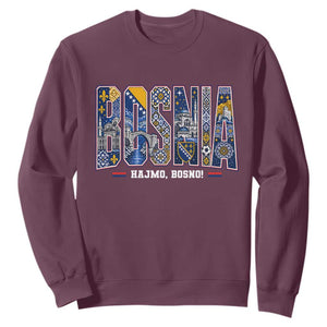 Lets Go Bosnia Heritage Hajmo Bosno Cultural Mosaic Pattern Sweatshirt Bosnia Herzegovina Map Soccer Lover Football Fan TS02 Maroon Print Your Wear