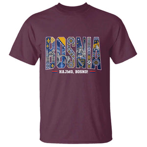 Lets Go Bosnia Heritage Hajmo Bosno Cultural Mosaic Pattern T Shirt Bosnia Herzegovina Map Soccer Lover Football Fan TS02 Maroon Print Your Wear