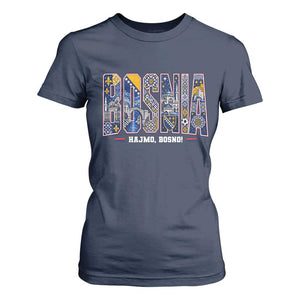 Lets Go Bosnia Heritage Hajmo Bosno Cultural Mosaic Pattern T Shirt For Women Bosnia Herzegovina Map Soccer Lover Football Fan TS02 Navy Print Your Wear