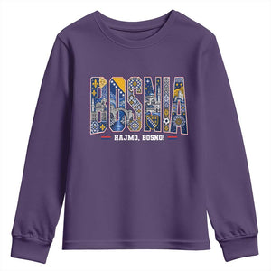 Lets Go Bosnia Heritage Hajmo Bosno Cultural Mosaic Pattern Youth Sweatshirt Bosnia Herzegovina Map Soccer Lover Football Fan TS02 Purple Print Your Wear