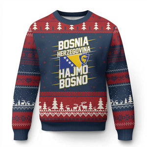 Lets Go Bosnia Herzegovina Hajmo Bosno Dragon Shield Ugly Christmas Sweater Soccer Team Pride Football Fan Heritage TS02 Navy Red Print Your Wear
