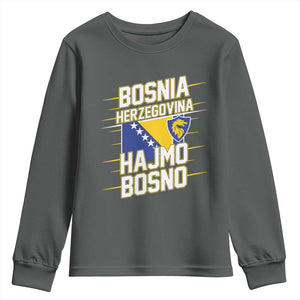Lets Go Bosnia Herzegovina Hajmo Bosno Dragon Shield Youth Sweatshirt Soccer Team Pride Football Fan Heritage TS02 Dark Heather Print Your Wear