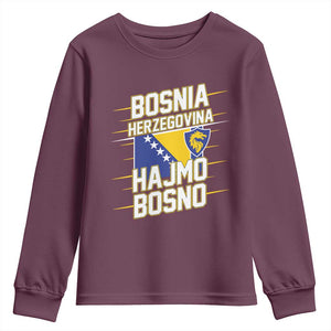 Lets Go Bosnia Herzegovina Hajmo Bosno Dragon Shield Youth Sweatshirt Soccer Team Pride Football Fan Heritage TS02 Maroon Print Your Wear