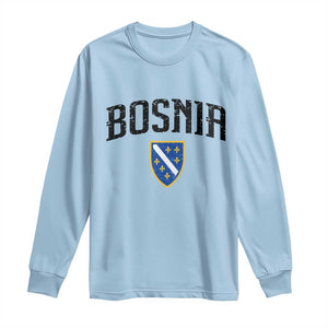 Vintage Bosnia Coat of Arms Minimalist Long Sleeve Shirt Golden Lily Heritage Shield Graphic TS02 Light Blue Print Your Wear