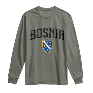 Vintage Bosnia Coat of Arms Minimalist Long Sleeve Shirt Golden Lily Heritage Shield Graphic TS02 Military Green Print Your Wear