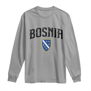 Vintage Bosnia Coat of Arms Minimalist Long Sleeve Shirt Golden Lily Heritage Shield Graphic TS02 Sport Gray Print Your Wear