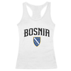 Vintage Bosnia Coat of Arms Minimalist Racerback Tank Top Golden Lily Heritage Shield Graphic TS02 White Print Your Wear