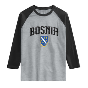Vintage Bosnia Coat of Arms Minimalist Raglan Shirt Golden Lily Heritage Shield Graphic TS02 Heather Gray Black Print Your Wear
