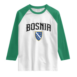 Vintage Bosnia Coat of Arms Minimalist Raglan Shirt Golden Lily Heritage Shield Graphic TS02 White Kelly Green Print Your Wear