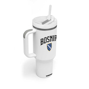 Vintage Bosnia Coat of Arms Minimalist Tumbler With Handle Golden Lily Heritage Shield Graphic