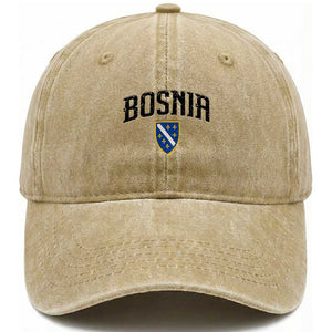 Vintage Bosnia Coat of Arms Minimalist Washed Cotton Baseball Cap Golden Lily Heritage Shield Graphic