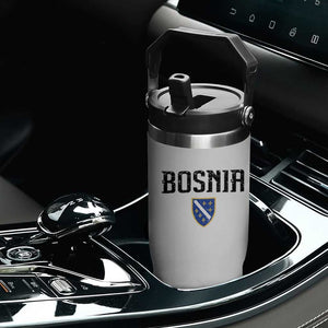 Vintage Bosnia Coat of Arms Minimalist Flip Straw Tumbler Golden Lily Heritage Shield Graphic