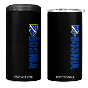 Bosnia Typography Coat of Arms 4 in 1 Can Cooler Tumbler Golden Lily Shield Modern Graphic