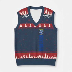 Bosnia Typography Coat of Arms V-Neck Knit Sweater Vest Golden Lily Shield Modern Graphic