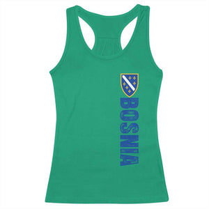 Bosnia Typography Coat of Arms Racerback Tank Top Golden Lily Shield Modern Graphic