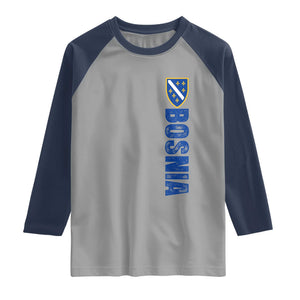 Bosnia Typography Coat of Arms Raglan Shirt Golden Lily Shield Modern Graphic