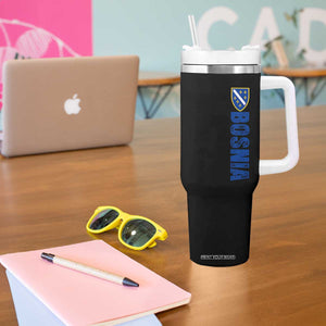 Bosnia Typography Coat of Arms Tumbler With Handle Golden Lily Shield Modern Graphic