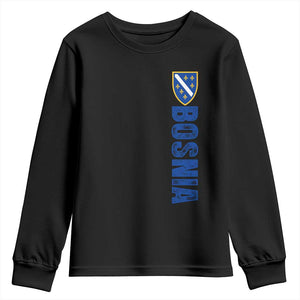 Bosnia Typography Coat of Arms Youth Sweatshirt Golden Lily Shield Modern Graphic