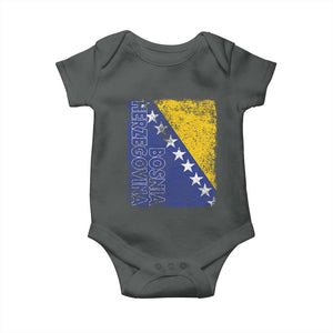 Vintage Grunge Bosnia Herzegovina National Flag Baby Onesie Bosnian Pride Soccer Heritage Sports Fan