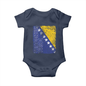 Vintage Grunge Bosnia Herzegovina National Flag Baby Onesie Bosnian Pride Soccer Heritage Sports Fan