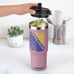 Vintage Grunge Bosnia Herzegovina National Flag Flip Straw Tumbler Bosnian Pride Soccer Heritage Sports Fan