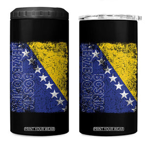 Vintage Grunge Bosnia Herzegovina National Flag 4 in 1 Can Cooler Tumbler Bosnian Pride Soccer Heritage Sports Fan