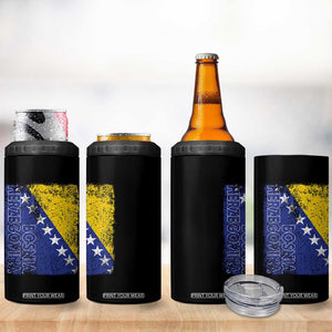 Vintage Grunge Bosnia Herzegovina National Flag 4 in 1 Can Cooler Tumbler Bosnian Pride Soccer Heritage Sports Fan