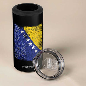 Vintage Grunge Bosnia Herzegovina National Flag 4 in 1 Can Cooler Tumbler Bosnian Pride Soccer Heritage Sports Fan