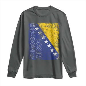 Vintage Grunge Bosnia Herzegovina National Flag Long Sleeve Shirt Bosnian Pride Soccer Heritage Sports Fan