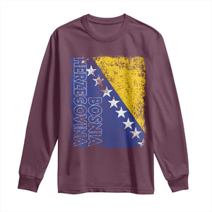 Vintage Grunge Bosnia Herzegovina National Flag Long Sleeve Shirt Bosnian Pride Soccer Heritage Sports Fan
