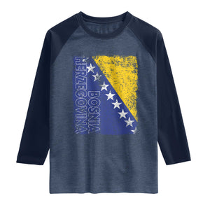 Vintage Grunge Bosnia Herzegovina National Flag Raglan Shirt Bosnian Pride Soccer Heritage Sports Fan