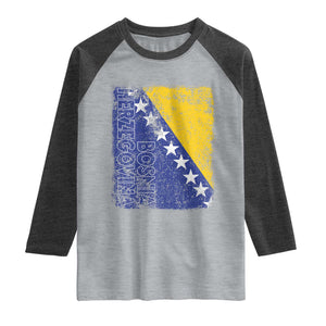 Vintage Grunge Bosnia Herzegovina National Flag Raglan Shirt Bosnian Pride Soccer Heritage Sports Fan