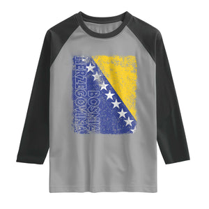 Vintage Grunge Bosnia Herzegovina National Flag Raglan Shirt Bosnian Pride Soccer Heritage Sports Fan