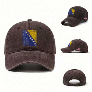 Vintage Grunge Bosnia Herzegovina National Flag Washed Cotton Baseball Cap Bosnian Pride Soccer Heritage Sports Fan