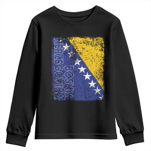 Vintage Grunge Bosnia Herzegovina National Flag Youth Sweatshirt Bosnian Pride Soccer Heritage Sports Fan