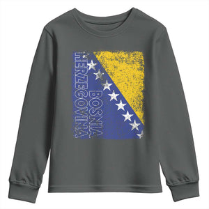 Vintage Grunge Bosnia Herzegovina National Flag Youth Sweatshirt Bosnian Pride Soccer Heritage Sports Fan