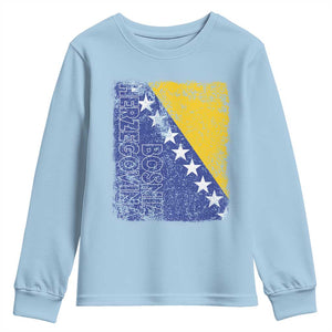 Vintage Grunge Bosnia Herzegovina National Flag Youth Sweatshirt Bosnian Pride Soccer Heritage Sports Fan