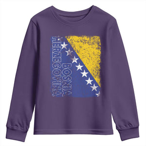 Vintage Grunge Bosnia Herzegovina National Flag Youth Sweatshirt Bosnian Pride Soccer Heritage Sports Fan