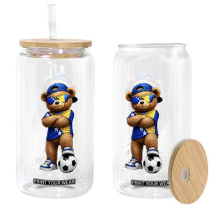 Cool Bosnia Herzegovina Flag Teddy Bear Soccer Fan Glass Can BIH Bosnian Heritage Football Lovers
