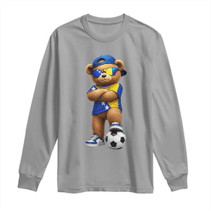 Cool Bosnia Herzegovina Flag Teddy Bear Soccer Fan Long Sleeve Shirt BIH Bosnian Heritage Football Lovers