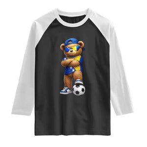 Cool Bosnia Herzegovina Flag Teddy Bear Soccer Fan Raglan Shirt BIH Bosnian Heritage Football Lovers