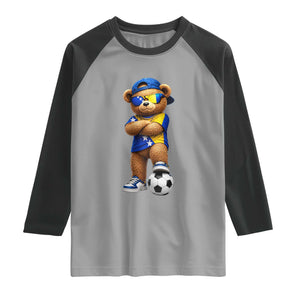 Cool Bosnia Herzegovina Flag Teddy Bear Soccer Fan Raglan Shirt BIH Bosnian Heritage Football Lovers