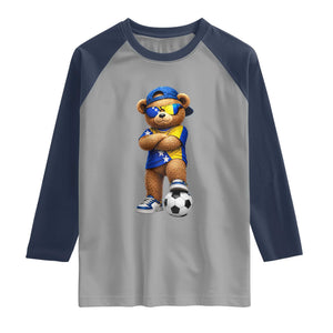 Cool Bosnia Herzegovina Flag Teddy Bear Soccer Fan Raglan Shirt BIH Bosnian Heritage Football Lovers