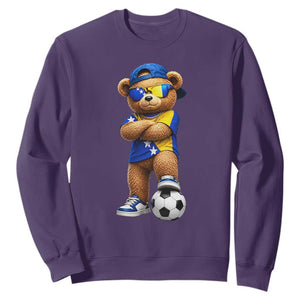 Cool Bosnia Herzegovina Flag Teddy Bear Soccer Fan Sweatshirt BIH Bosnian Heritage Football Lovers